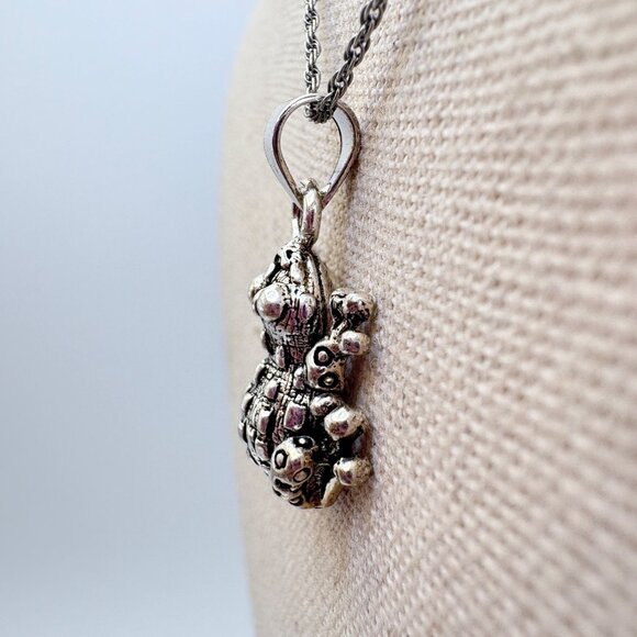 VTG Solid Sterling Silver 925 Textured Frog Pendant Necklace Size 18" Length - Picture 4 of 13